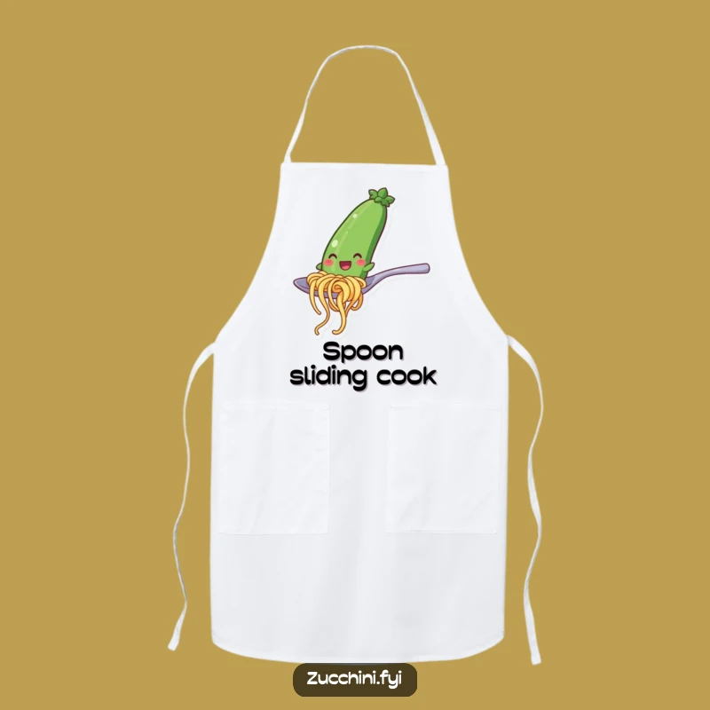 Funny Zucchini Noodle Spoon Slide Apron: Cook with Playful Flair