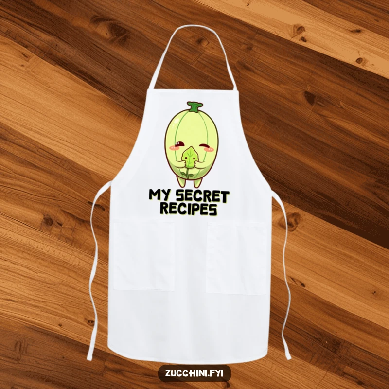 Funny Zucchini Wink Apron with a winking zucchini character holding a tiny, embarrassed leaf.