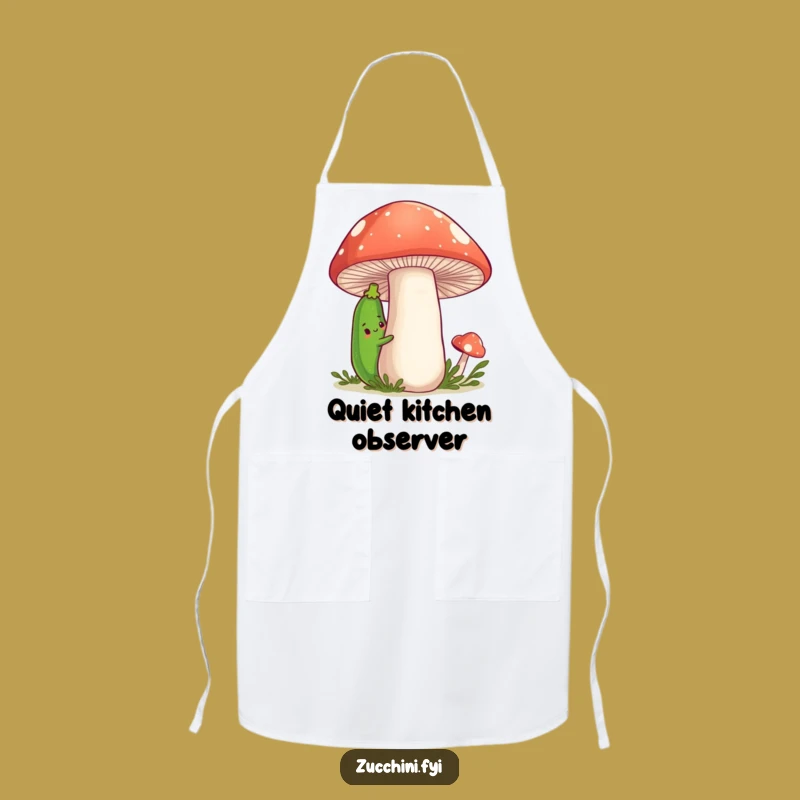 Funny Zucchini Apron: Shy Veggie with Mushroom Friend, Humorous Kitchen Wear