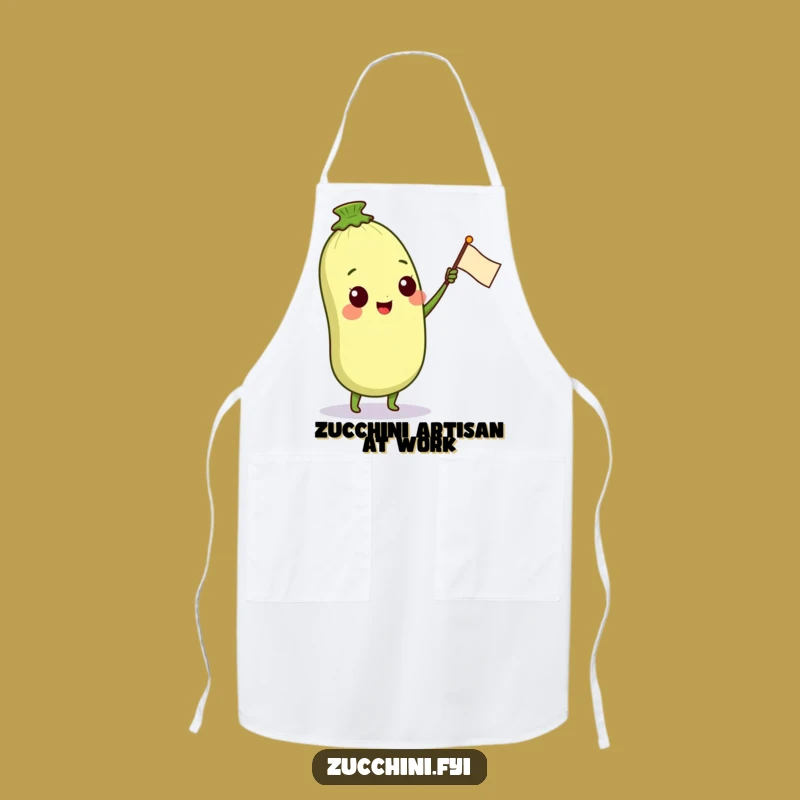 Funny Zucchini Chef Pal Apron: Happy Veggie Character Waving Flag, Kitchen Gift