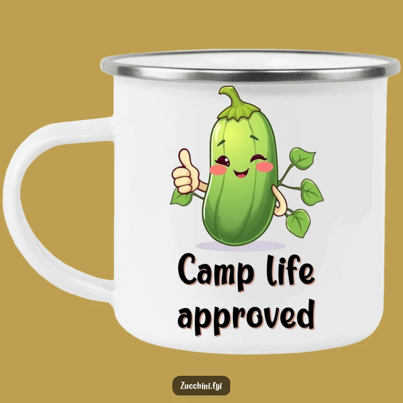 Funny Winking Zucchini Camping Mug: Thumbs Up Metal Mug, Perfect Funny Gift