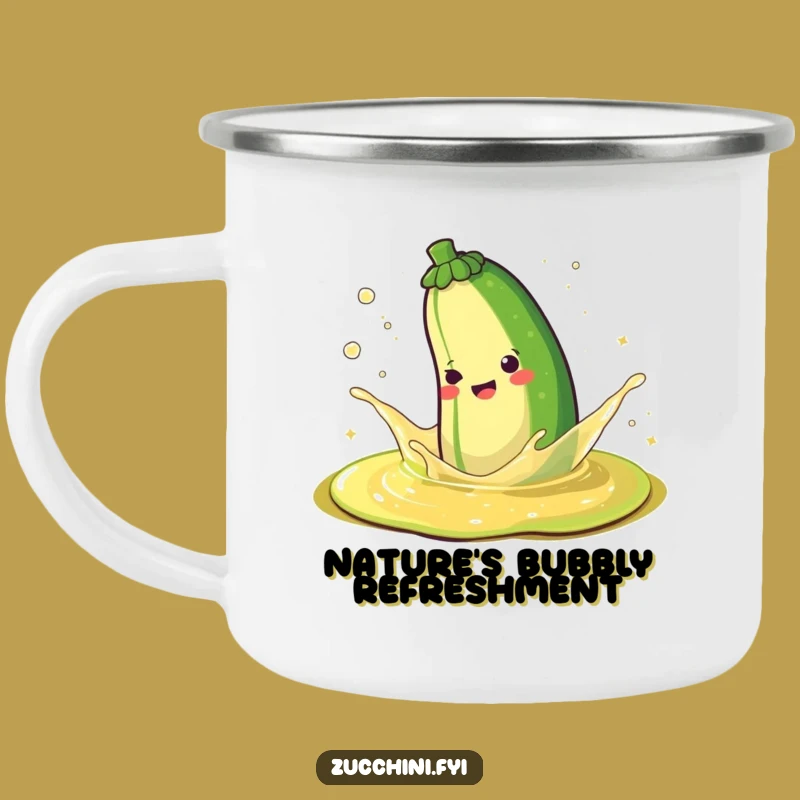 Funny Happy Zucchini Splashing Sparkle Juice Camping Mug - Joyful Outdoor Sips