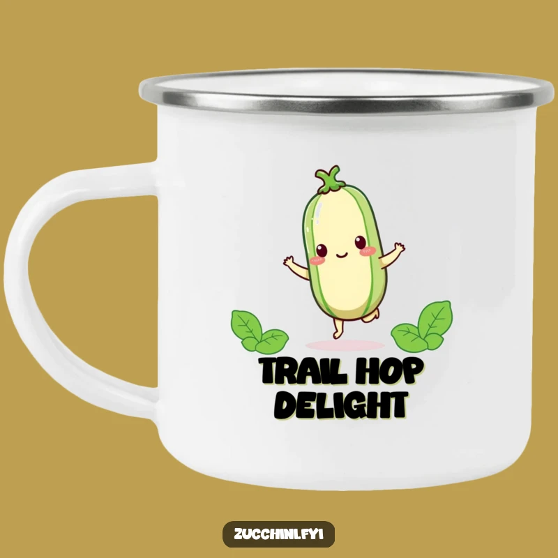 Funny Kawaii Zucchini Hop Camping Mug - Joyful Veggie Cup for Happy Outdoor Adventures