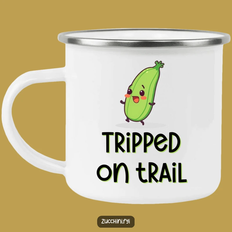 Funny Tripping Zucchini Camping Mug: Clumsy Veggie Drinkware, Perfect Outdoor & Humorous Gift