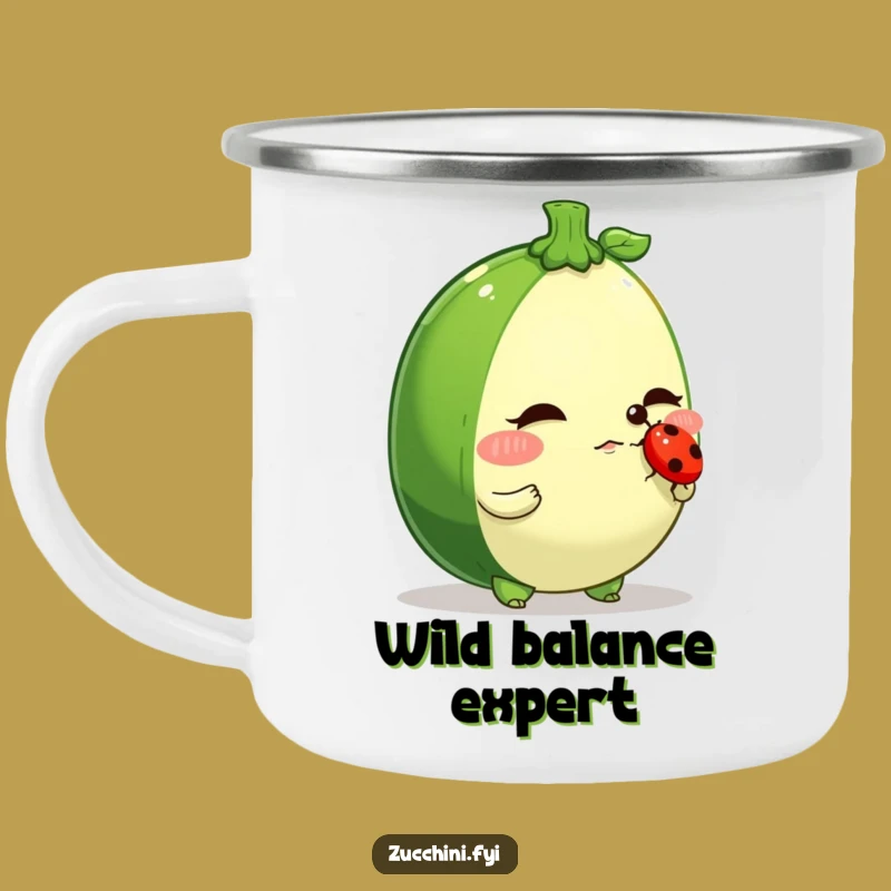 Funny Zucchini Ladybug Balance Camping Mug: Determined Veggie Humor Outdoors