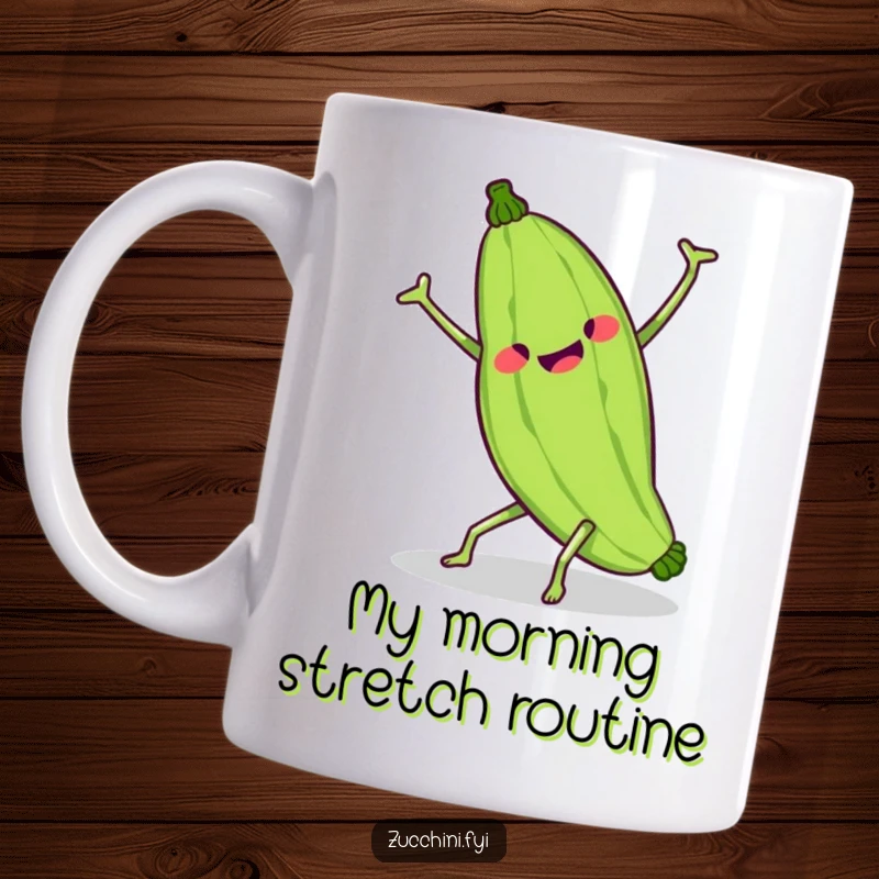 Funny kawaii zucchini attempting a cartwheel with wobbly limbs, a comical and cute vegetable doing its best.