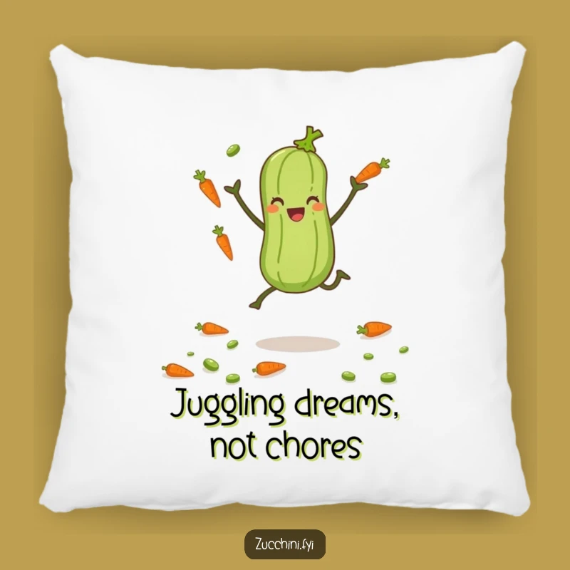 Funny Juggling Zucchini Pillow - Cozy Veggie Humor Cushion
