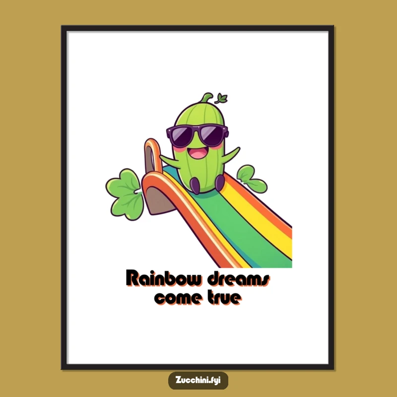 Funny Giggling Zucchini Rainbow Slide Digital Art: Instant Joyful Decor!