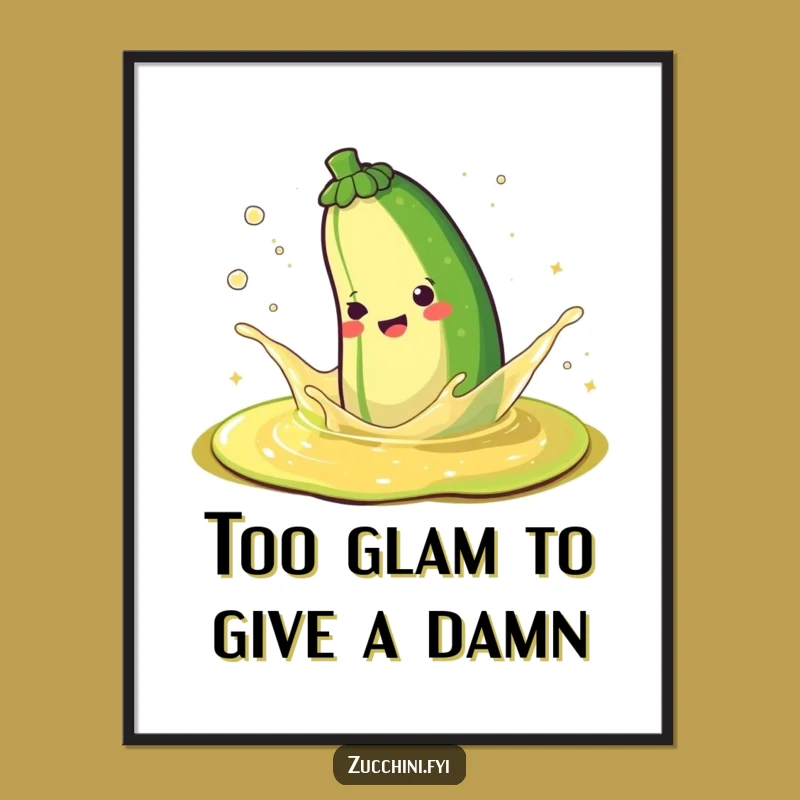Funny Happy Zucchini Splashing Sparkle Juice Digital Art - Instant Cheerful Decor