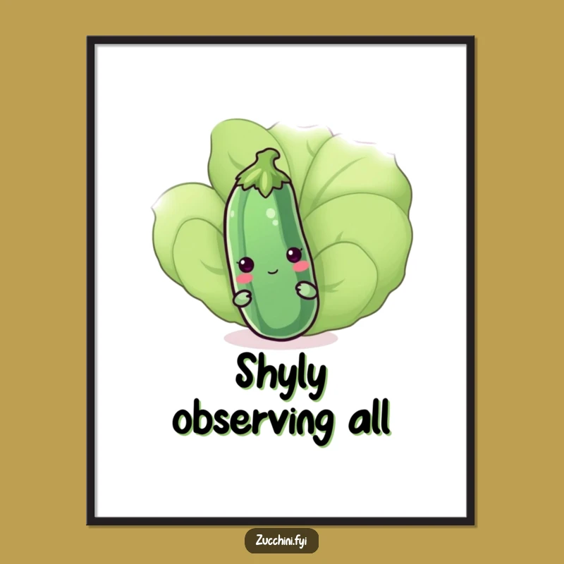 Funny Kawaii Zucchini Digital Art - Shy Veggie Printable Wall Decor