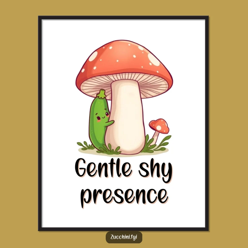 Funny Zucchini Digital Art Print: Shy Veggie with Mushroom Friend, Instant Download