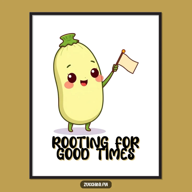 Funny Zucchini Happy Greeting Digital Art Print: Veggie Character Flag Decor Gift