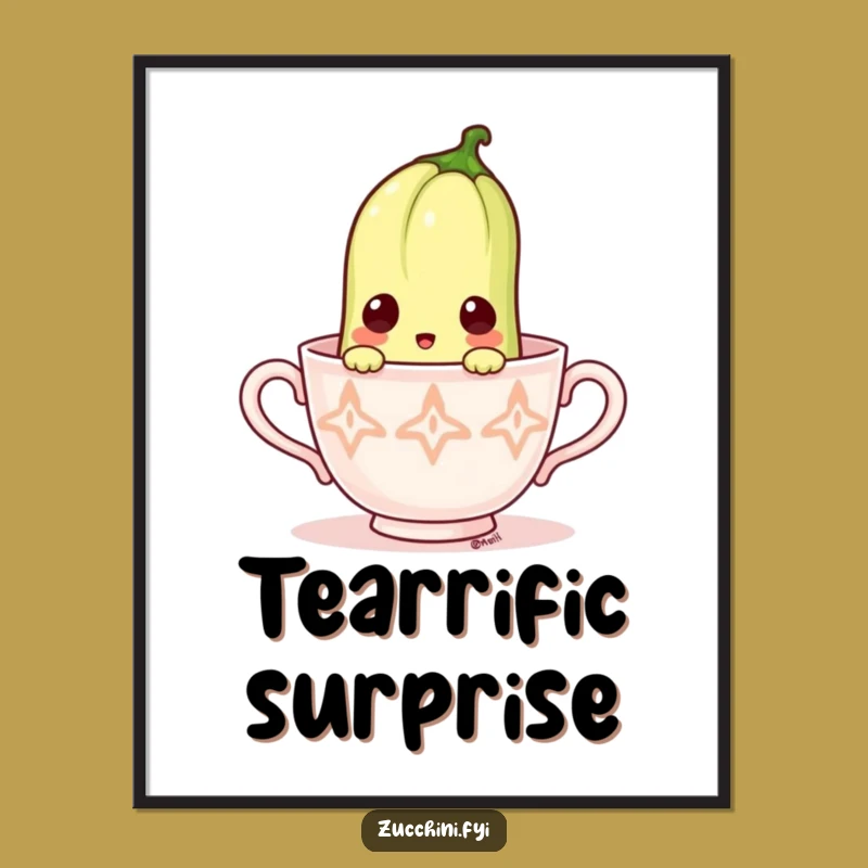 Funny Zucchini Tea Surprise Digital Art: Quirky Wall Decor Gift