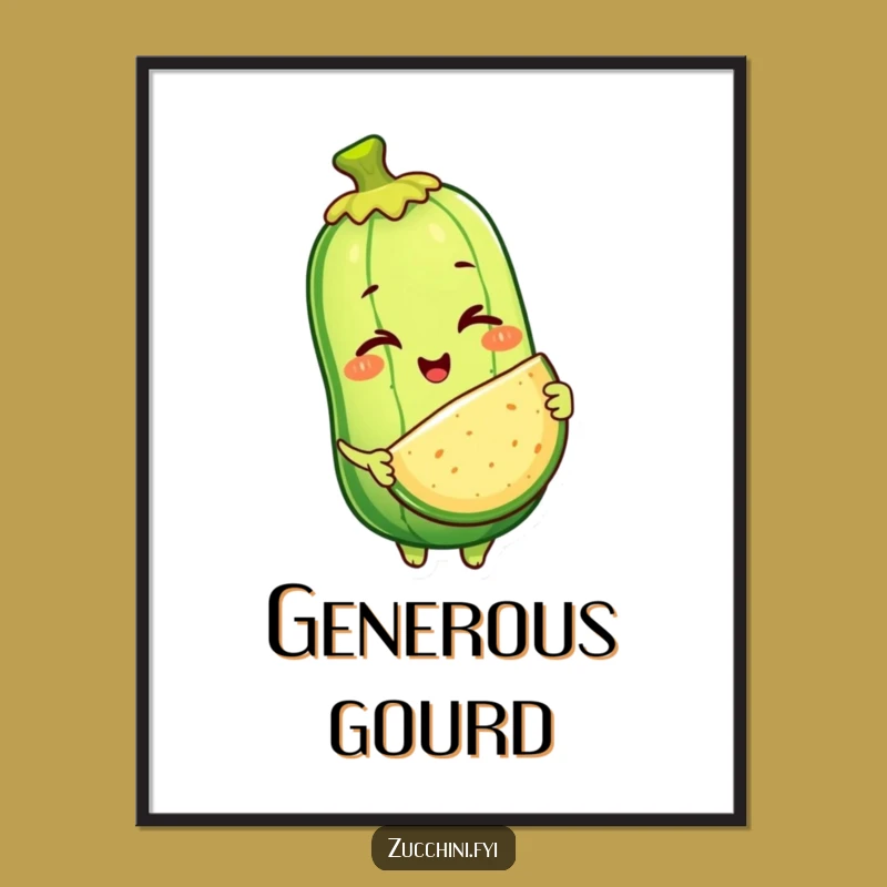 Funny Zucchini Generous Offer Digital Art Print: Winking Veggie Decor Gift
