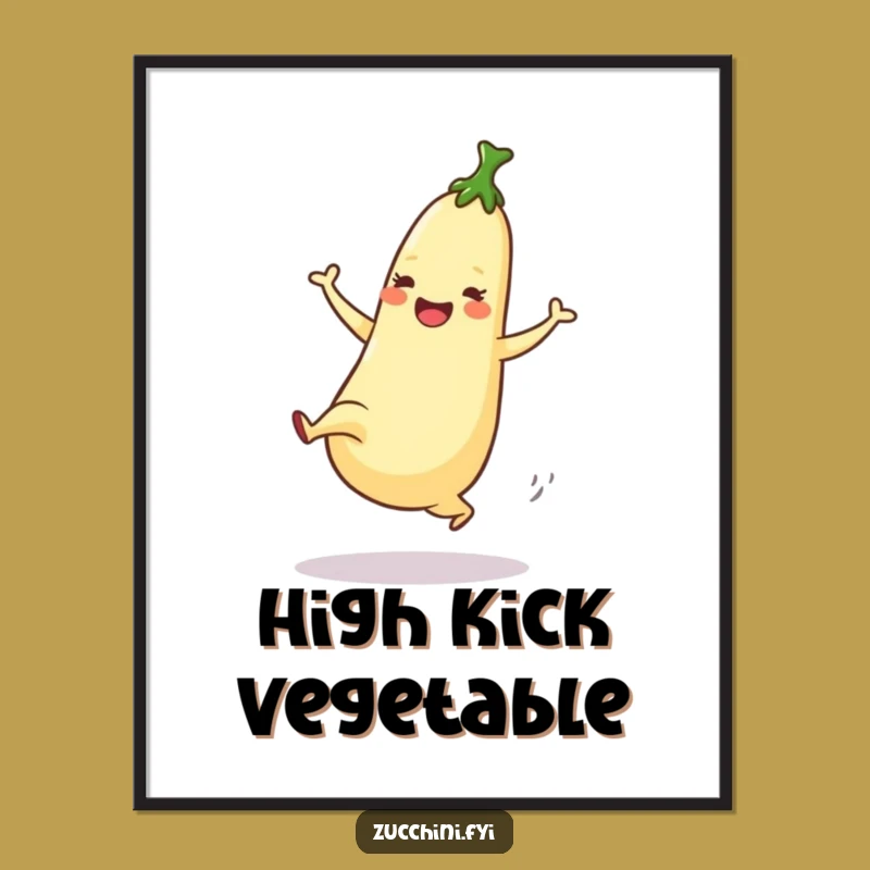 Funny Dancing Zucchini Digital Print: High Kick Veggie Decor, Perfect Funny Gift