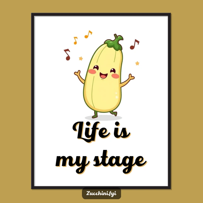 Funny Zucchini Jig Digital Art - Vibrant Vegetable Character Print for Joyful Walls
