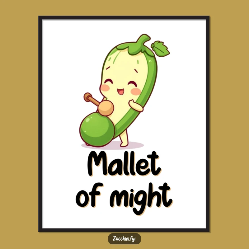 Funny Zucchini Mallet Digital Art - Playful Veggie Print, Instant Fun Decor