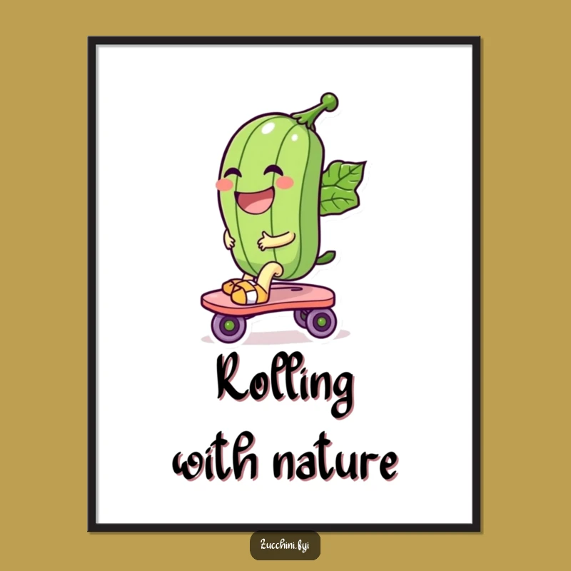 Funny Roller Skate Zucchini Digital Art: Instant Joyful Wall Decor