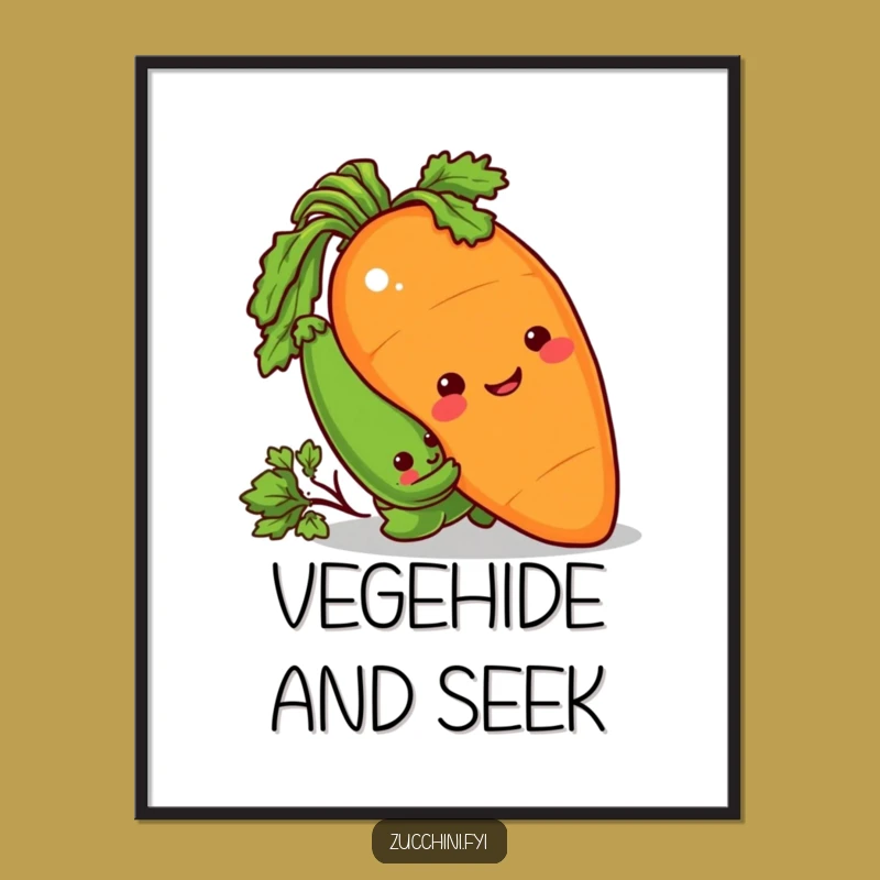 Funny Veggie Heist Digital Print: Sneaky Zucchini & Carrot Decor, Perfect Funny Gift