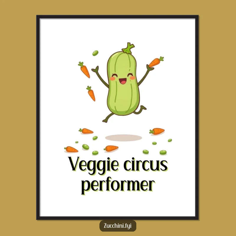 Funny Juggling Zucchini Digital Art - Joyful Veggie Wall Decor