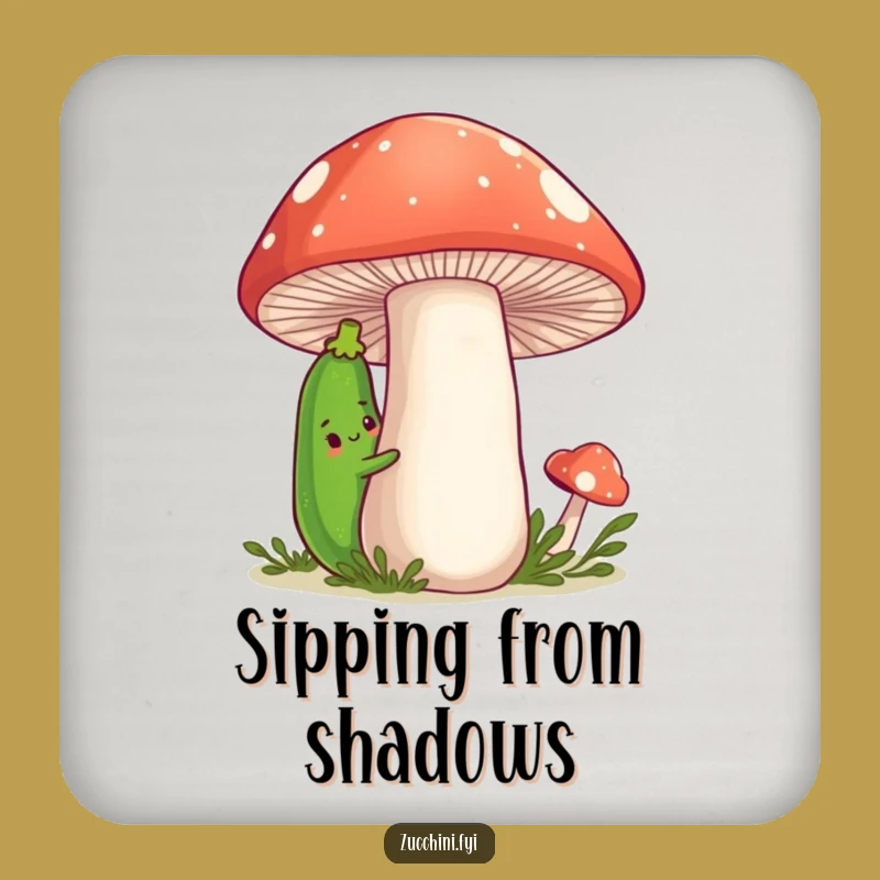 Funny Zucchini Drink Coaster: Shy Veggie with Mushroom Friend, Table Protector