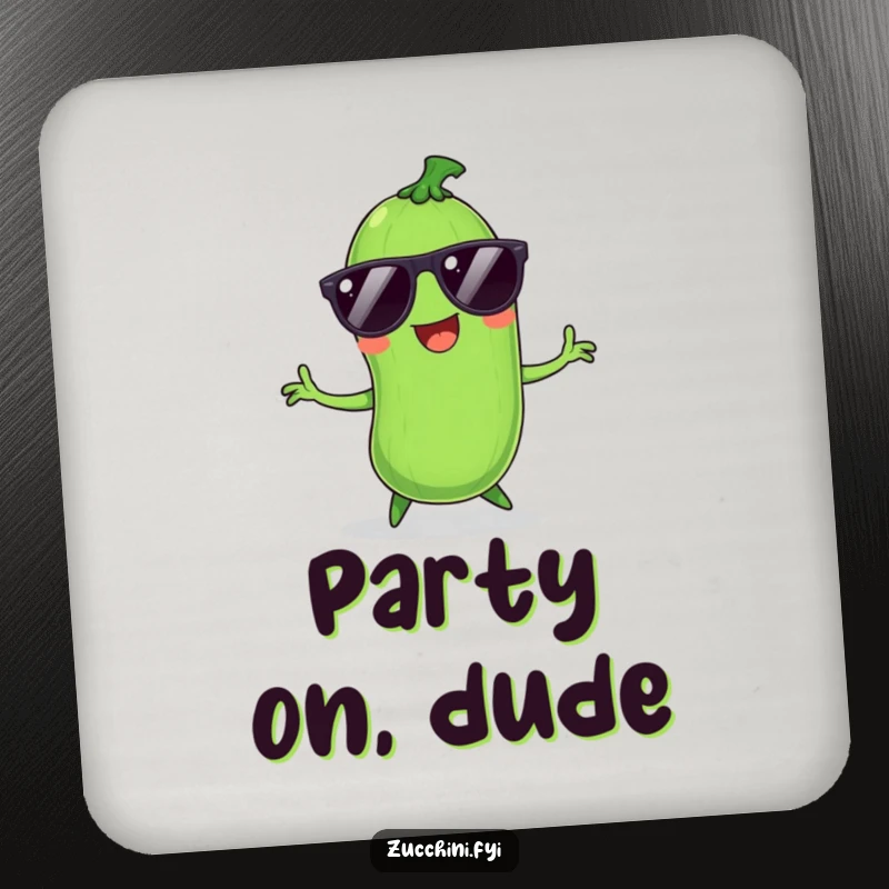 Funny Zucchini Coasters: Smiling zucchini in sunglasses dances, a humorous and practical set for any table.