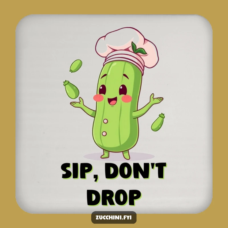 Funny Zucchini Chef Coaster - Cute Juggling Vegetable Drink Protector