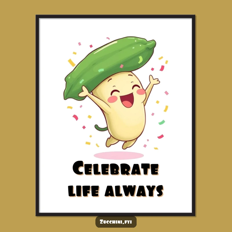 Funny Zucchini Celebration Poster: Joyful Leap Art - Festive Wall Decor Gift