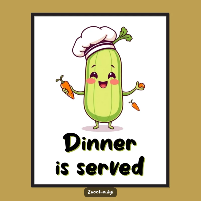 Funny Zucchini Chef Poster - Whimsical Vegetable Juggling Wall Art Gift
