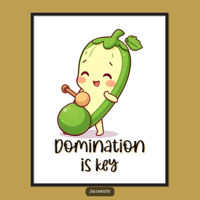Funny Zucchini Mallet Poster - Playful Veggie Action, Quirky Wall Art