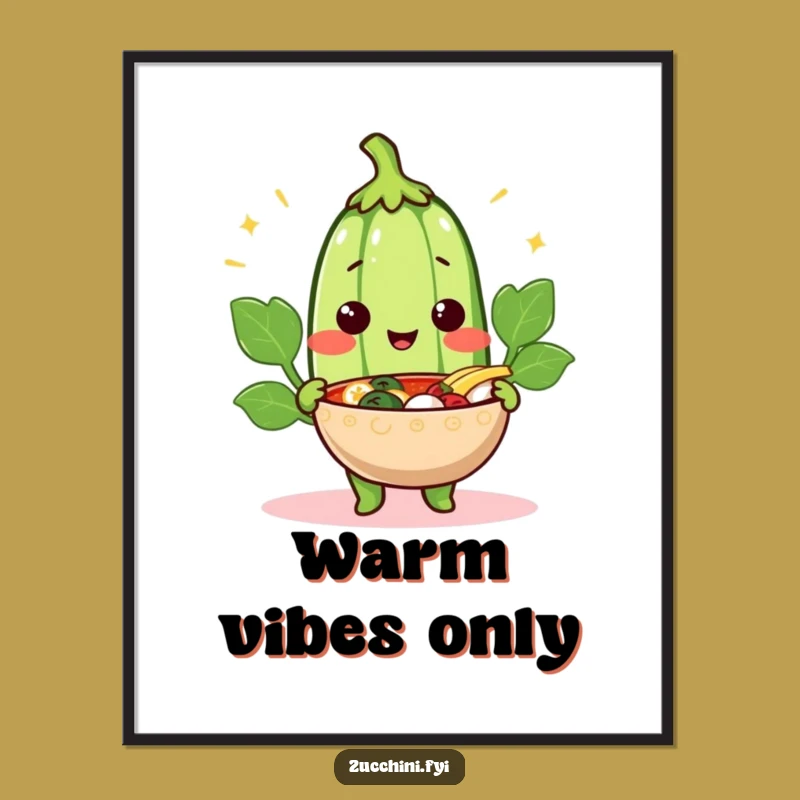 Funny Cheerful Zucchini Poster: Warm Wall Art to Brighten Your Cozy Space