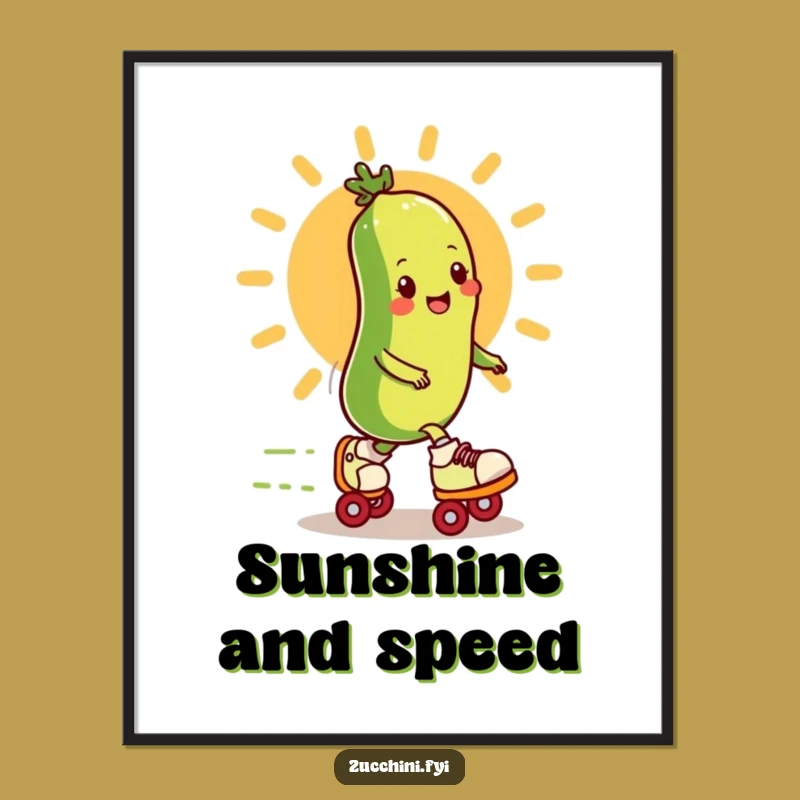 Funny Roller Skating Zucchini Poster - Fast Veggie Wall Art Gift