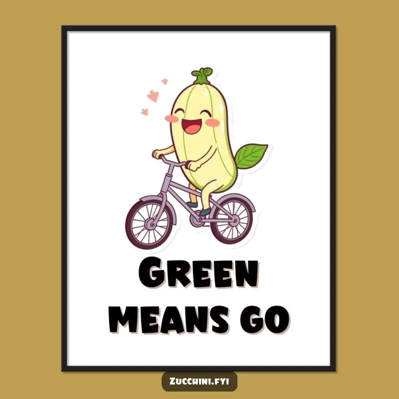 Funny Zucchini Bike Poster: Kawaii Veggie Art for Joyful Decor