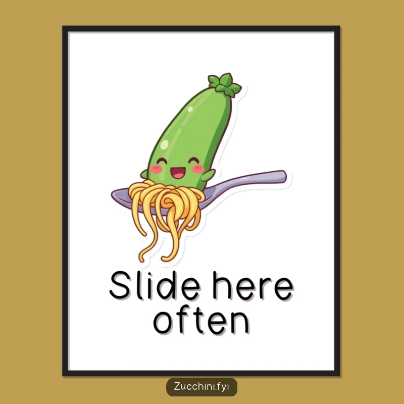 Funny Zucchini Noodle Spoon Slide Poster: Whimsical Wall Art