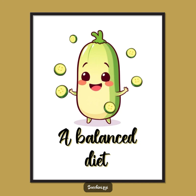 Funny Zucchini Poster: Happy Juggling Art, Perfect Kitchen Wall Decor Gift