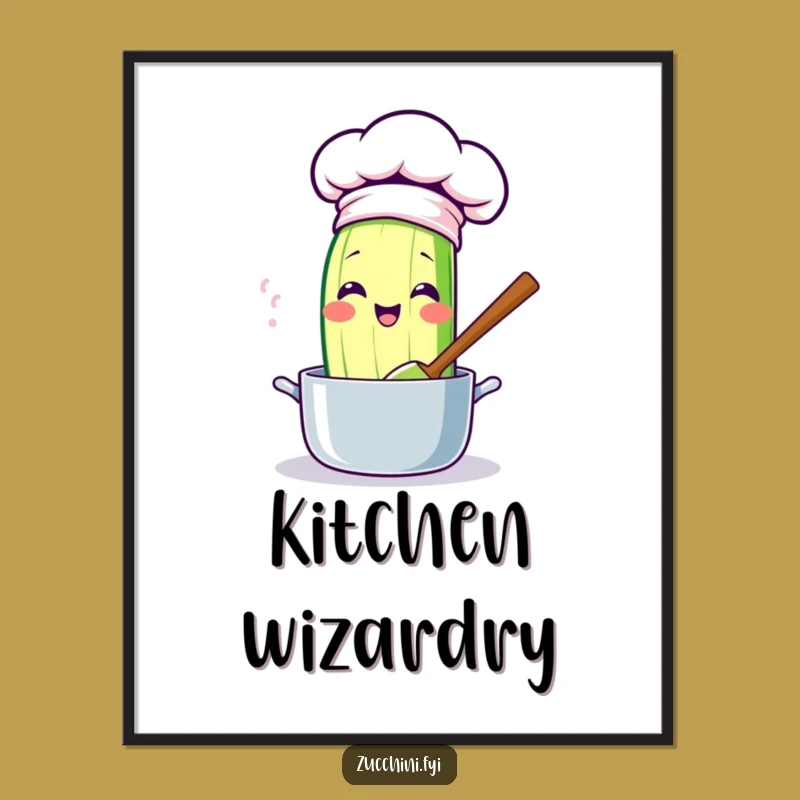 Funny Kawaii Chef Zucchini Poster: Whimsical Kitchen Art for Food Lovers
