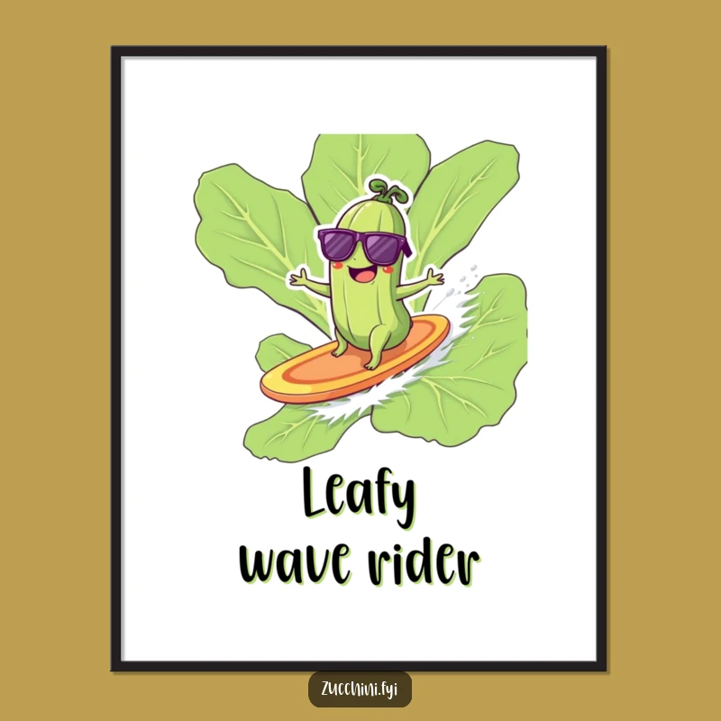 Funny Surfing Zucchini Poster - Cool Veggie Beach Art Print