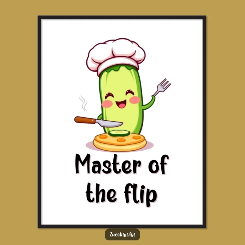 Funny Chef Zucchini Poster: Flipping Art, Perfect Kitchen Wall Decor Gift