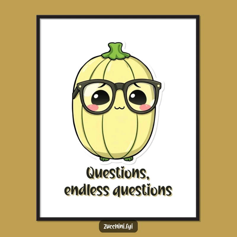 Funny Bewildered Zucchini Poster: Quirky Specs Art, Hilarious Wall Decor Gift!