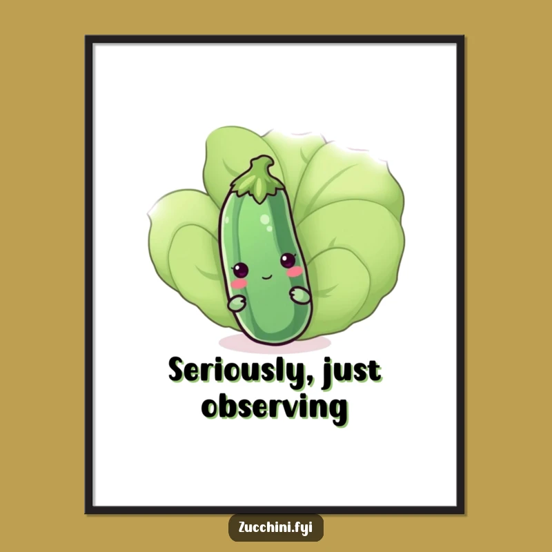 Funny Kawaii Zucchini Poster - Shy Veggie Art Print for Walls