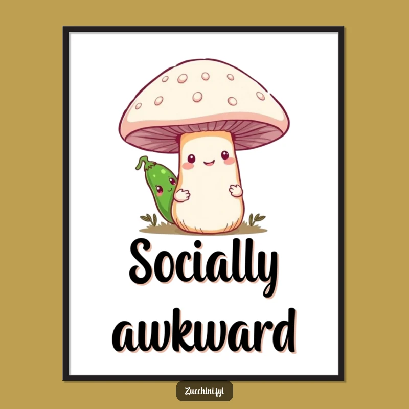 Funny Shy Zucchini Poster: Whimsical Vegetable Wall Art for a Cheerful Home