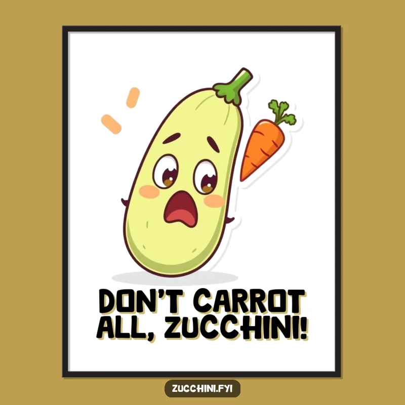 Free Printable Wall Art: Zucchini Surprised by Flying Carrot Funny Downloadable Decor
