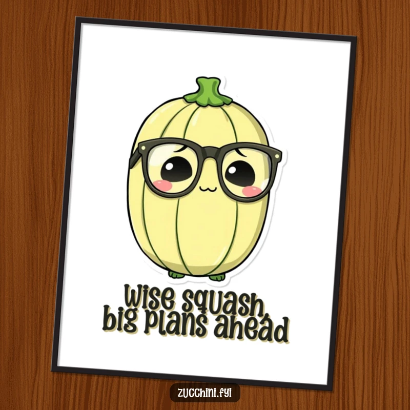 Funny Free Printable Wall Art: A bewildered zucchini wearing oversized spectacles, a humorous and quirky downloadable art piece.