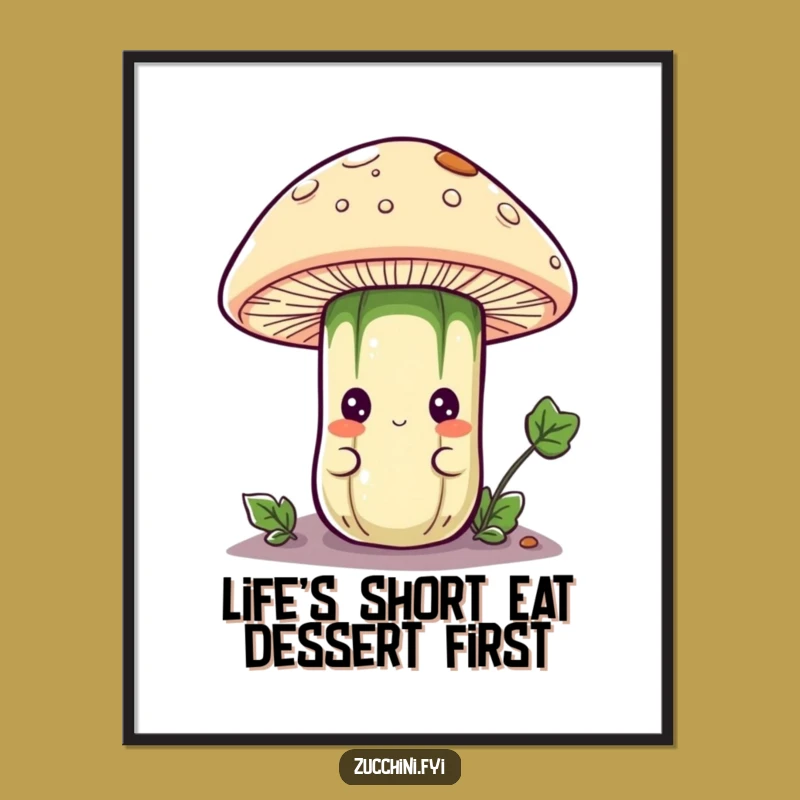 Free Printable Wall Art: Curious Zucchini Under Mushroom, Funny Downloadable Whimsy