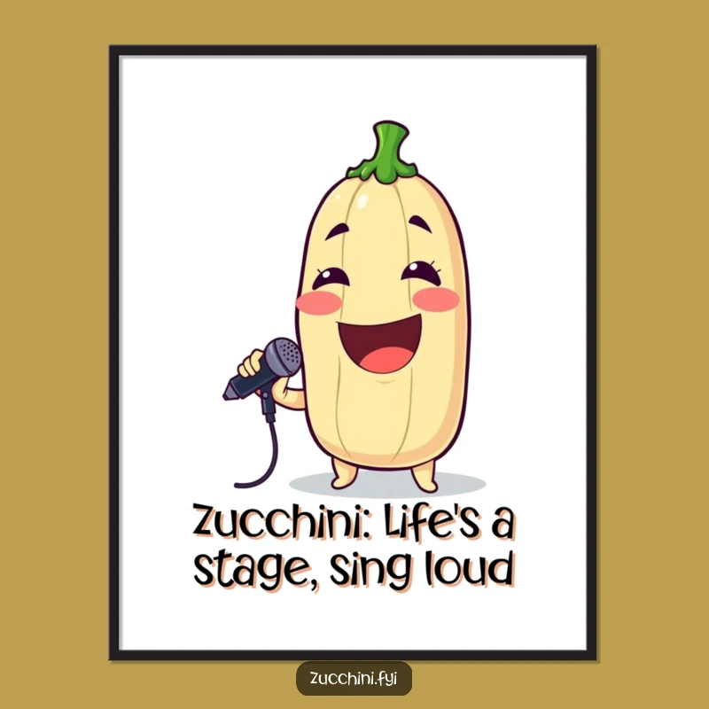 Funny Free Printable Wall Art: Singing Zucchini Rock Star - Humorous Downloadable Music Decor Gift