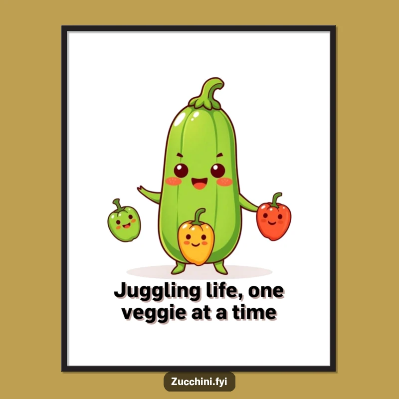Funny Free Printable Zucchini Juggling Art: Whimsical Downloadable Decor for Kitchen