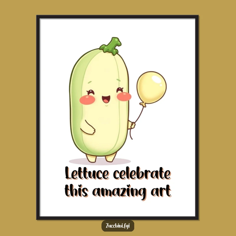 Funny Free Printable Wall Art: Delighted Zucchini Balloon, Whimsical Home Decor Download