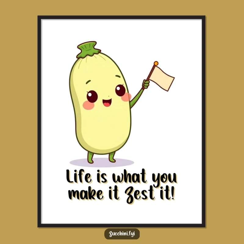 Free Printable Wall Art: Happy Zucchini Waving Flag, Funny Downloadable Decor