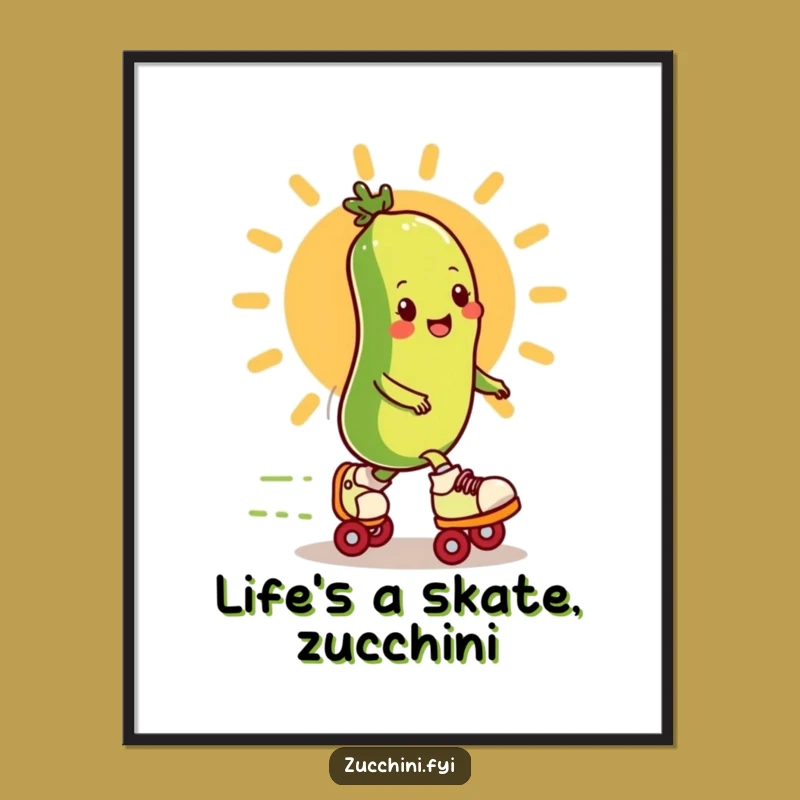 Free Printable Zucchini Skater Art: Funny Speedy Veggie Downloadable Wall Decor