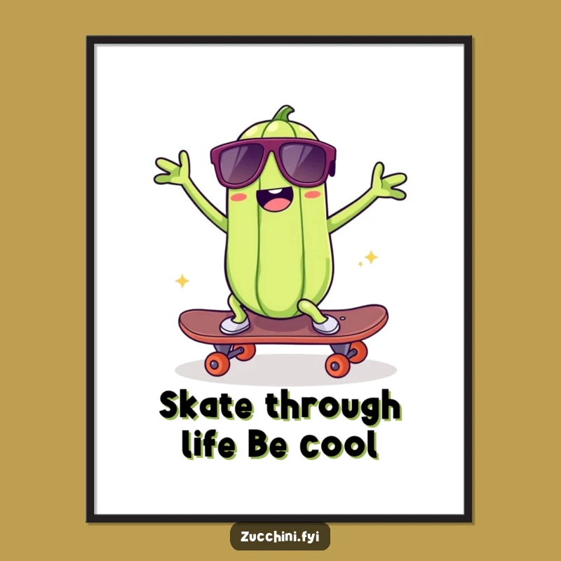 Free Printable Kawaii Zucchini Skater Wall Art: Silly Dance Downloadable Art for Funky Decor